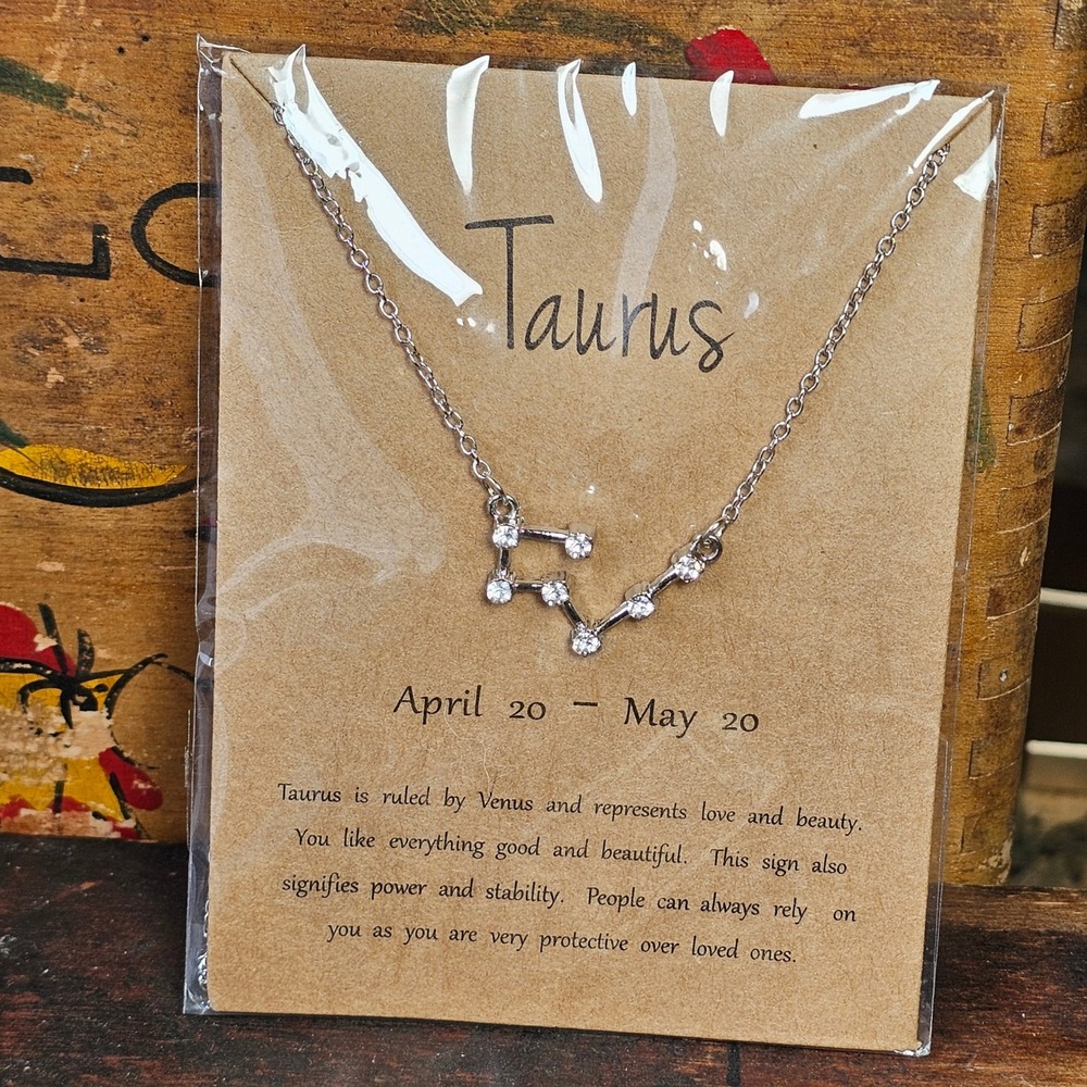 Silver Taurus Constellation Crystal Necklace Women OS Zodiac Astrology